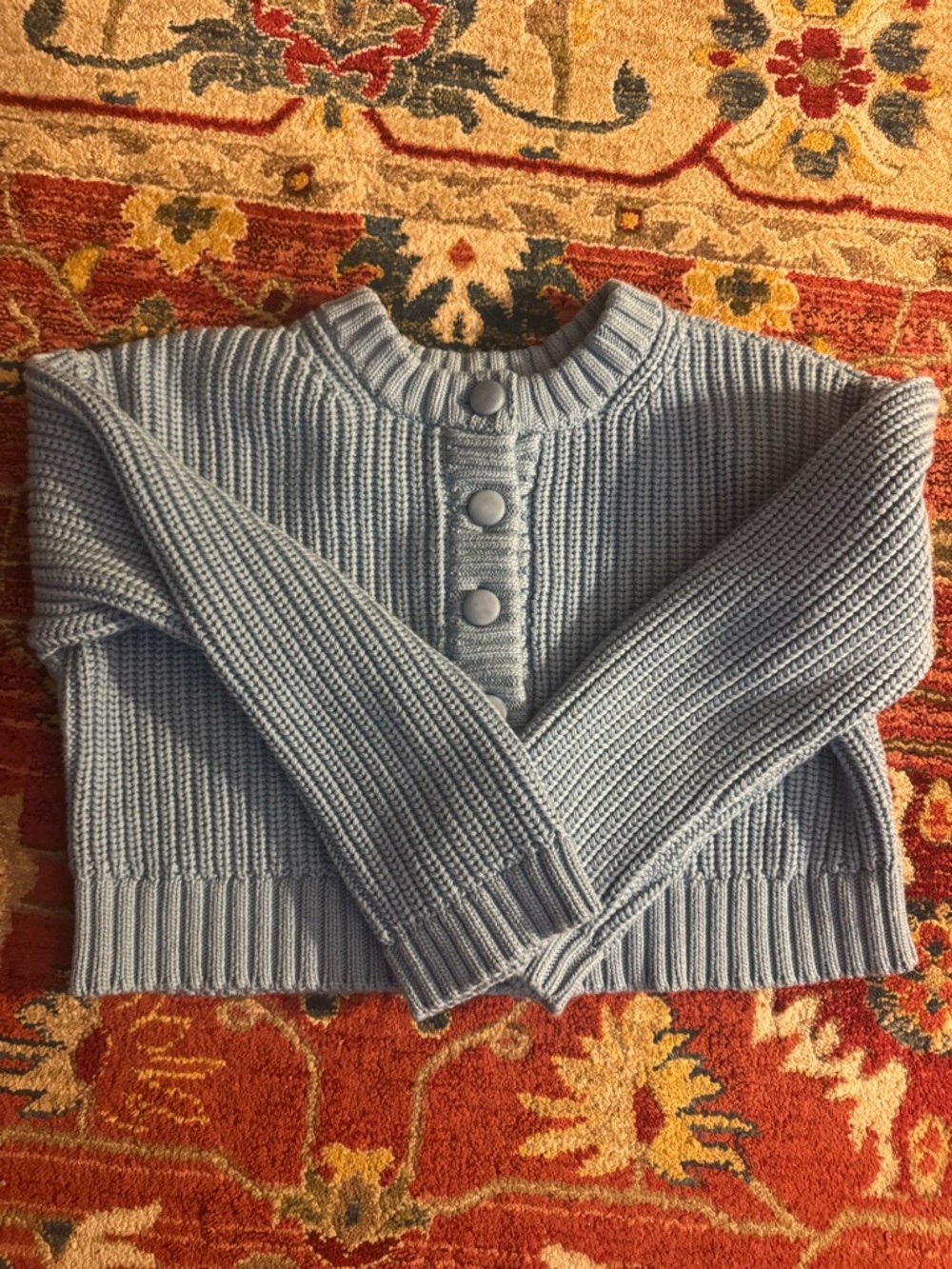 Sezane paolo Cropped Rib-Knit Button-Front Sweater in bleu